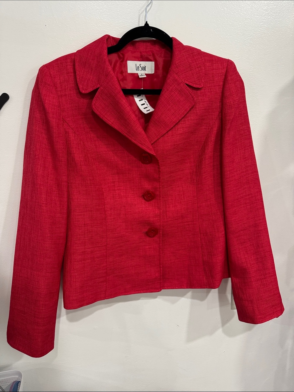 Le Suit Bright Red Women's Tailored Button Blazer